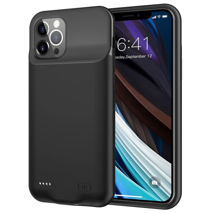 Husa cu baterie de 6500mAh pentru iPhone 12 / 12 Pro, XGSM, Negru