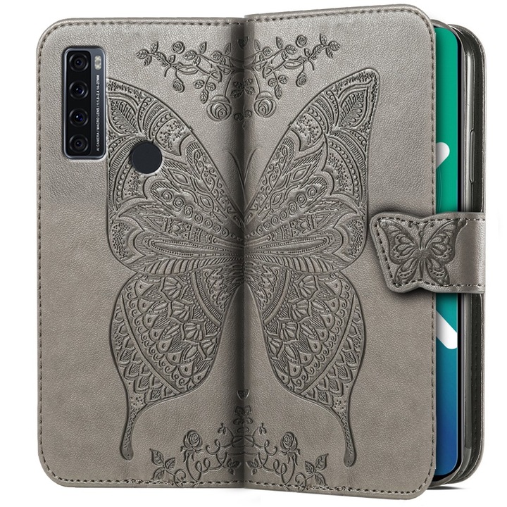 Husa telefon pentru TCL 20 SE, XGSM, Piele ecologica, Gri