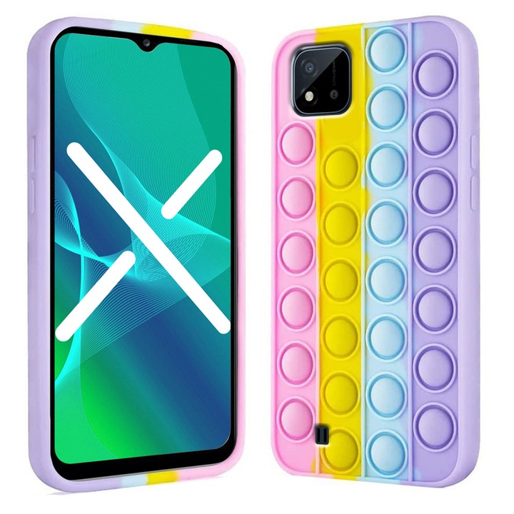Husa telefon, XGSM, Push Bubble Pop It, antistres, protectie spate si laterale, multicolor, pentru Realme C11 2021