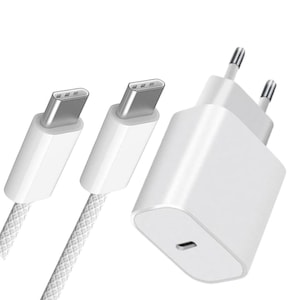 Set Incarcator Compatibil iPhone 15 / 15 Pro / 15 Pro Max, Samsung, LG, Huawei, Fast Charge 20W si Cablu de Date Fast Charge 1M Type-C-Lightning, Alb