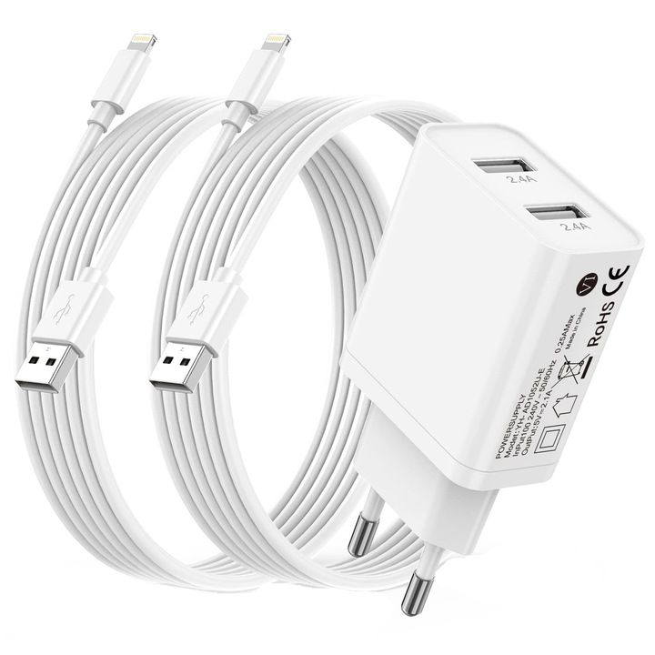 Incarcator Ainpow, 20W, Fast charge, 2 cabluri USB C la Lightning, 2M, pentru Iphone si Ipad