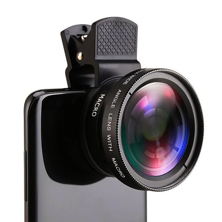 Obiectiv universal pentru telefon, XGSM, Design compact, 37 mm, Negru