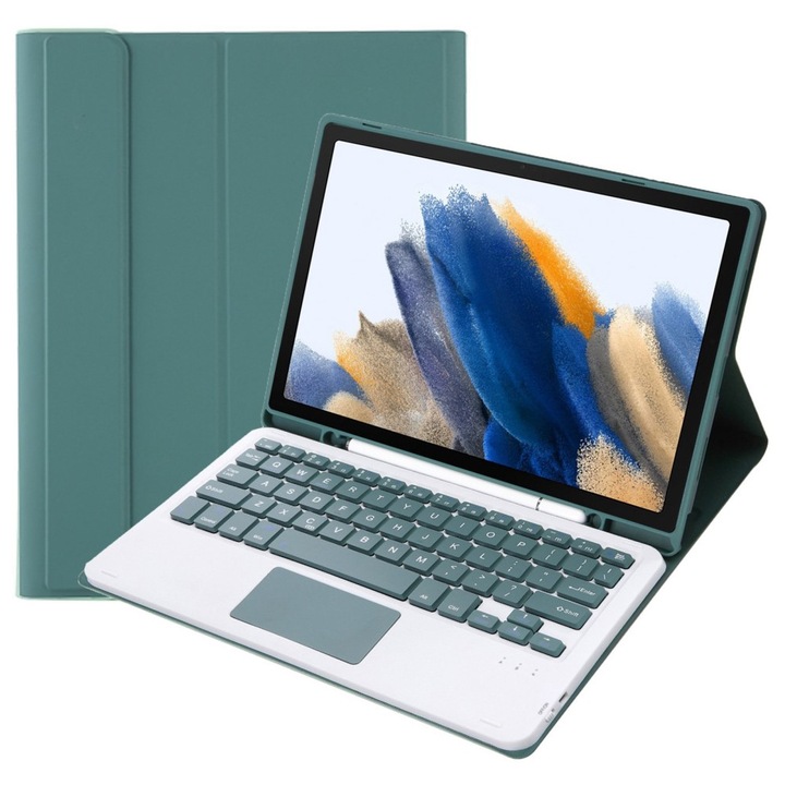 Husa tableta, XGSM, Compatibila cu Samsung Galaxy Tab A8 10.5 X200/X205, Tastatura inclusa, Verde inchis/Alb
