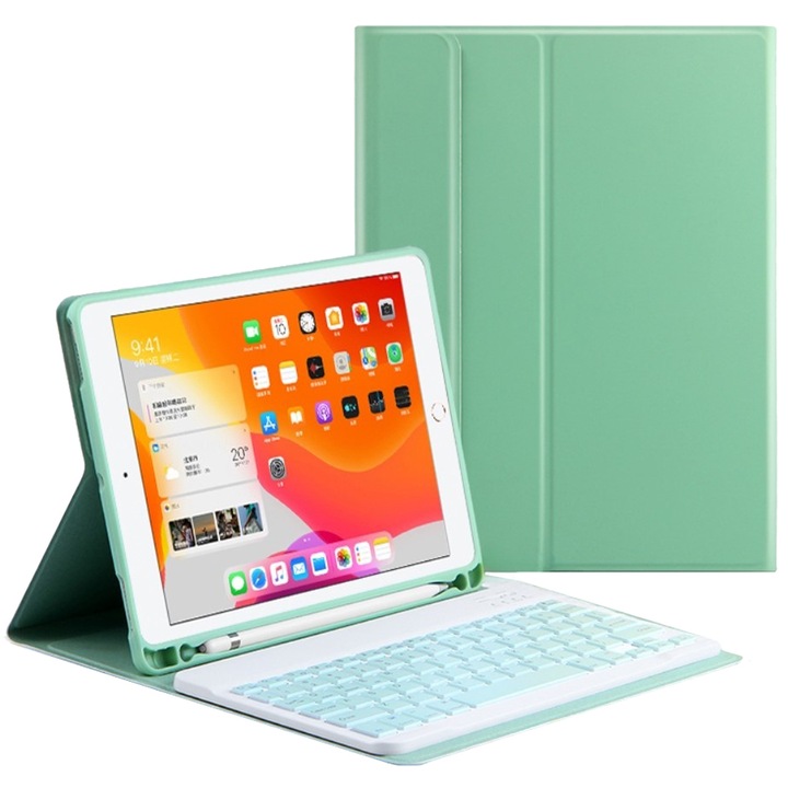 Husa cu tastatura pentru iPad 10.2 7/8/9 Gen 2019/2020/2021, XGSM, Verde