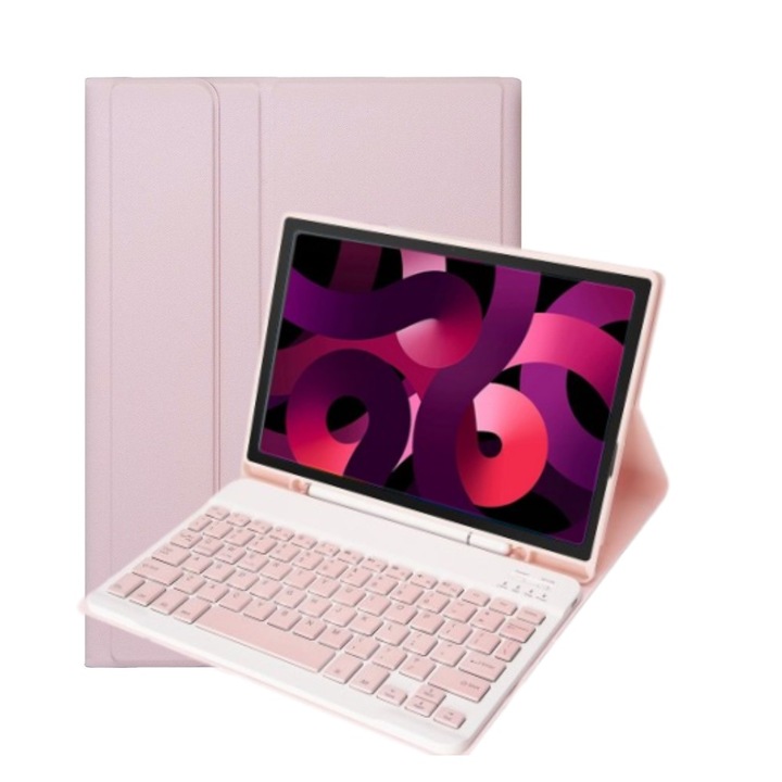 Hus tableta, XGSM, Compatibila cu Apple iPad 10.9 2022 10 Gen, Tastatura inclusa, Roz/Alb