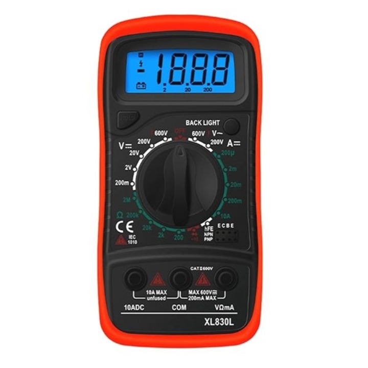 Multimetru digital cu afisaj LCD, Confectionat din ABS, Alimentare cu baterie 6F22 9V, Comutator reglabil pe 20 pozitii, Protectie la suprasarcina, Indicator de polaritate, Dimensiuni 6,9 x 13,8 x 3,1 cm, Rosu/Negru