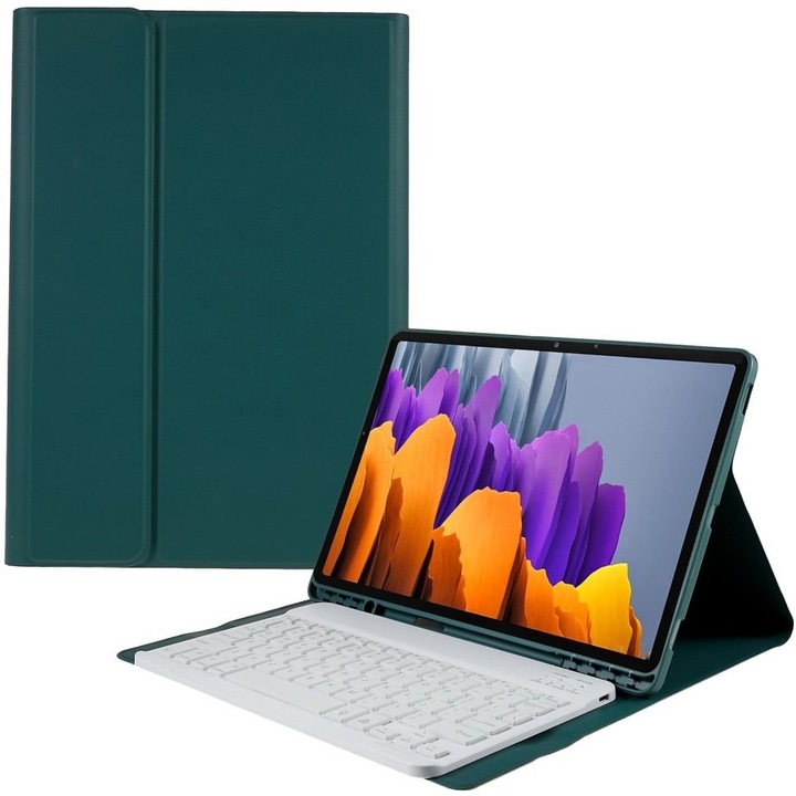 Husa tableta cu tastatura, XGSM, Pentru Galaxy Tab S7+ Plus / S8+ Plus /S7 FE T730 T733, Slot stilou, Verde