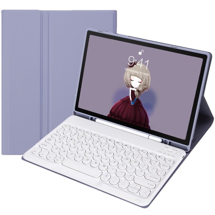 Husa tableta cu tastatura, XGSM, Pentru Galaxy Tab S8 / S7, Slot pentru stilou, Violet