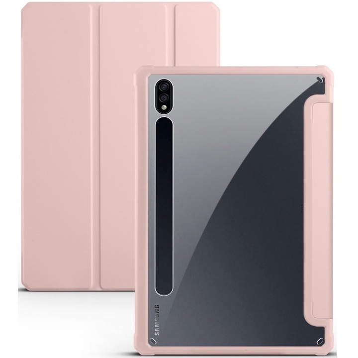 Husa pentru Samsung Galaxy Tab S7 Plus T970 / Tab S7 FE T730 T736, Smartcase Hybrid cu spatiu pentru un stylus, XGSM, Roz