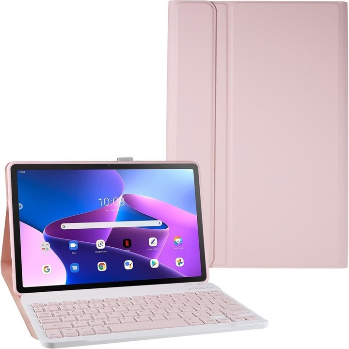 Husa cu tastatura pentru Lenovo Tab M10 Plus Gen 3 TB-125F TB-128F, XGSM, Roz