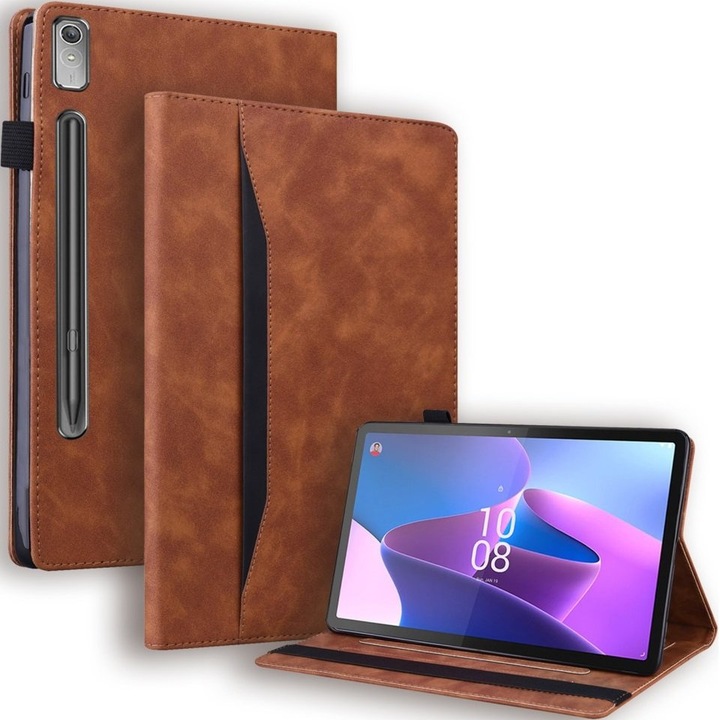Husa pentru Lenovo Tab P11 Pro Gen 2, XGSM, Slot pentru stilou portofel, maro