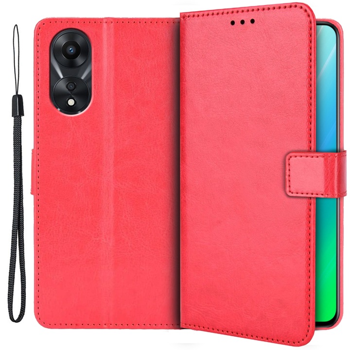 Husa rabatabila pentru Oppo A78 5G, XGSM, Crazy Horse Wallet, Rosu
