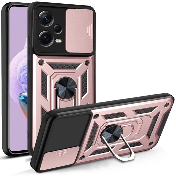 Husa blindata pentru Xiaomi Redmi Note 12 Pro+ 5G, XGSM, CamShield Slide, Auriu/Roz