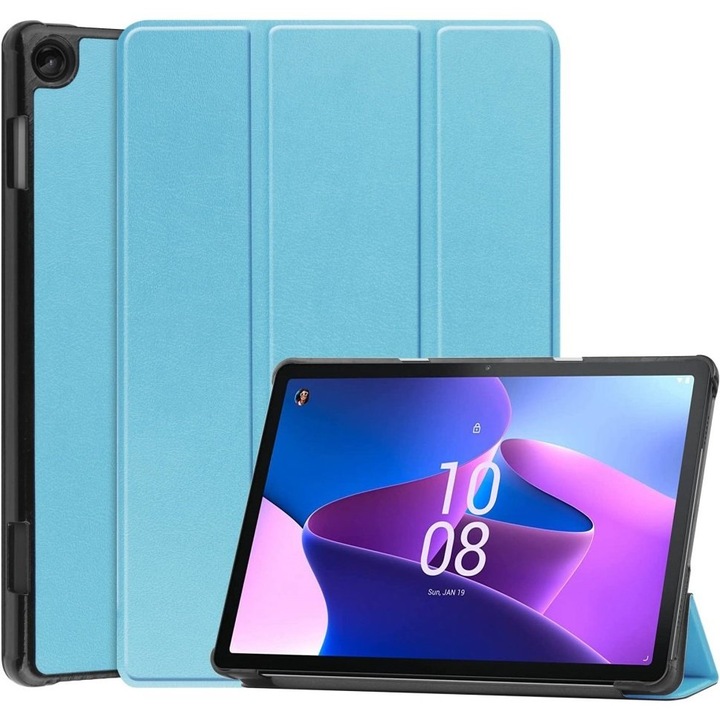 Husa pentru Lenovo Tab M10 (Gen 3) TB-328FU / TB-328XU, Smartcase, piele ecologica/plastic, albastru