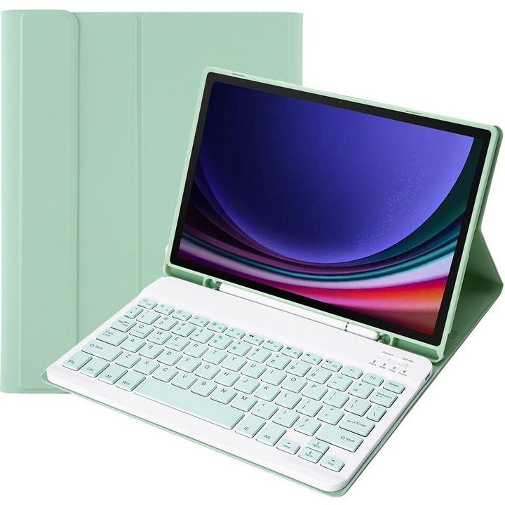 Husa cu tastatura, XGSM, Pentru Samsung Galaxy Tab S9, Verde