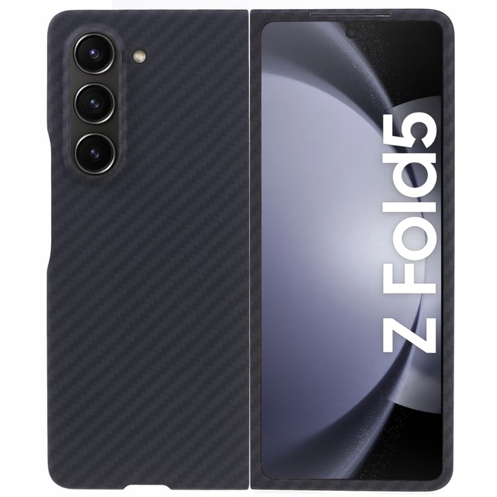 Husa Compatibila cu Samsung Galaxy Z Fold 5, Aspect Carbon, Negru, Atlas