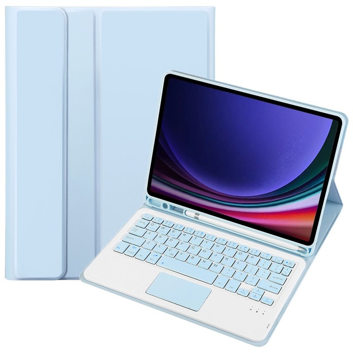 Husa cu tastatura, XGSM, compatibila cu Samsung Galaxy Tab S9, Albastru
