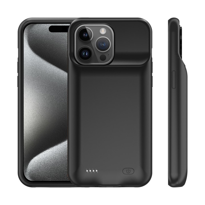 Husa cu baterie de 7000mAh, XGSM, Compatibil iPhone 15 Pro, Negru