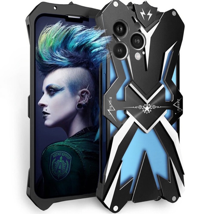 Husa protectie telefon, XGSM, Compatibil cu iPhone 12 Pro Max, aluminiu, Albastru