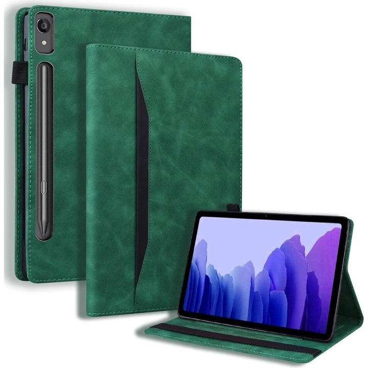 Калъф за таблет със слот за стилус, XGSM, Съвместим с Lenovo Tab P12, Еко кожа, Функция стойка, Зелен