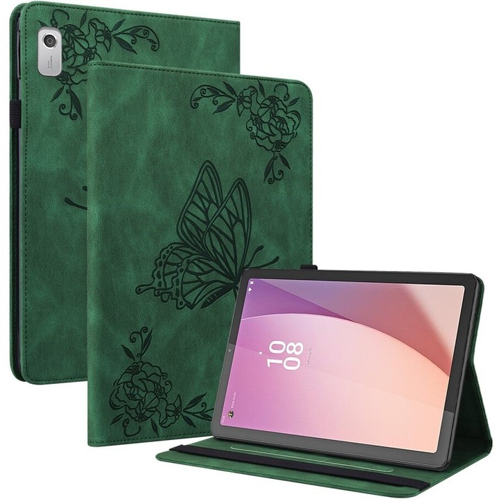 Husa tableta XGSM, etui cu clapeta, functie stand, loc pentru stilou, verde