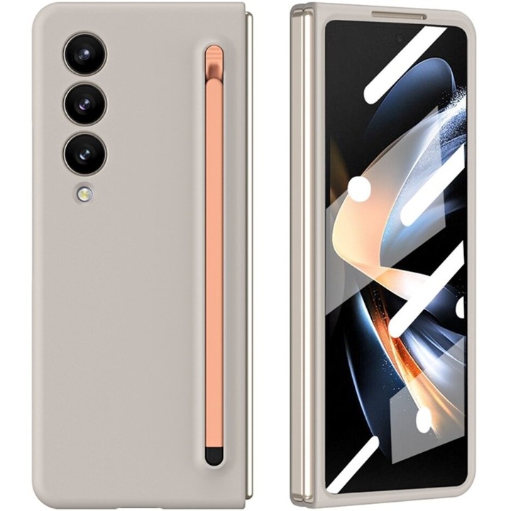 Husa cu protectie ecran/stylus pentru Samsung Galaxy Z Fold 4 5G, XGSM, Plastic/Sticla securizata, Gri/Roz