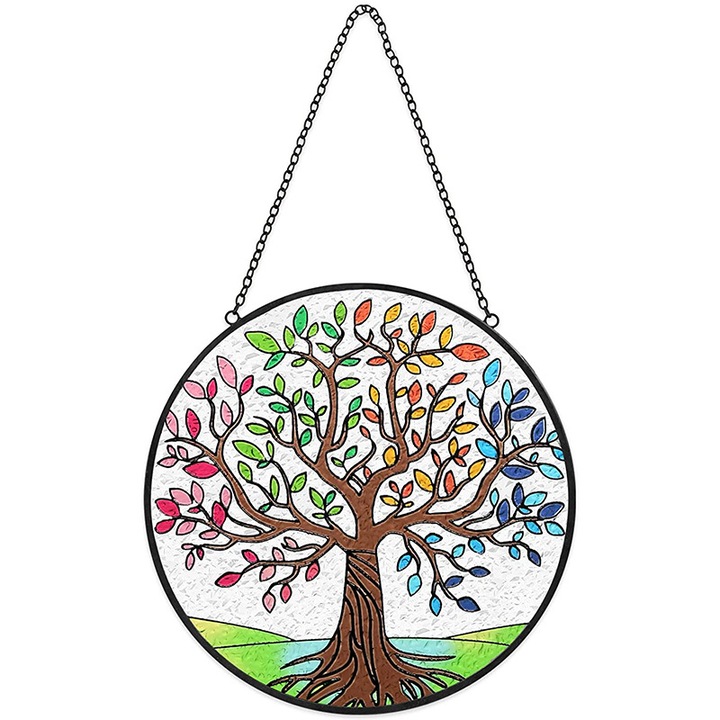 Decor pentru agatat in fereastra, Senmase®, Sticla, 6.3 x 6.3 inch, Multicolor