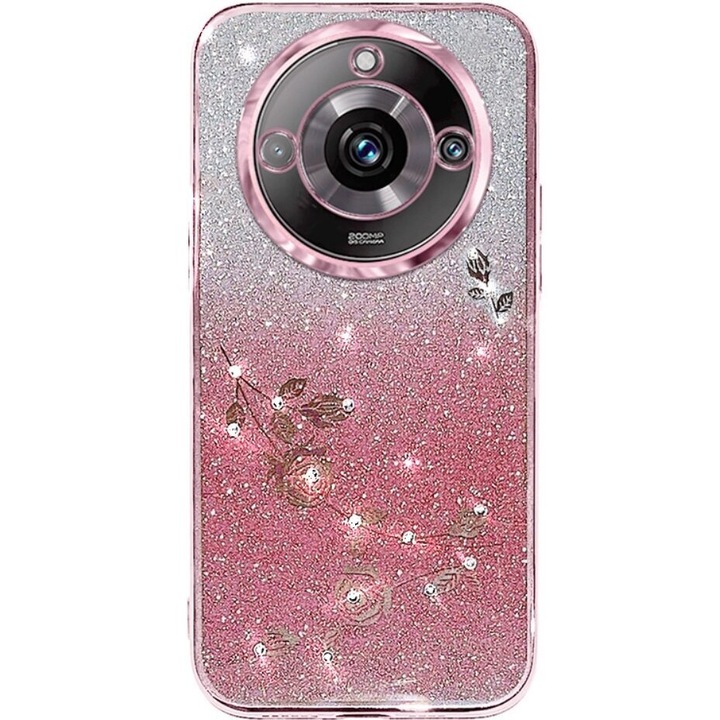 Husa pentru Realme 11 Pro 5G / Pro+ 5G, Glitter Flower, XGSM, Roz