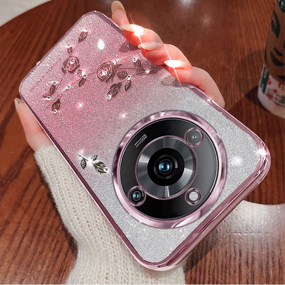 Husa pentru Realme 11 Pro 5G / Pro+ 5G, Glitter Flower, XGSM, Roz