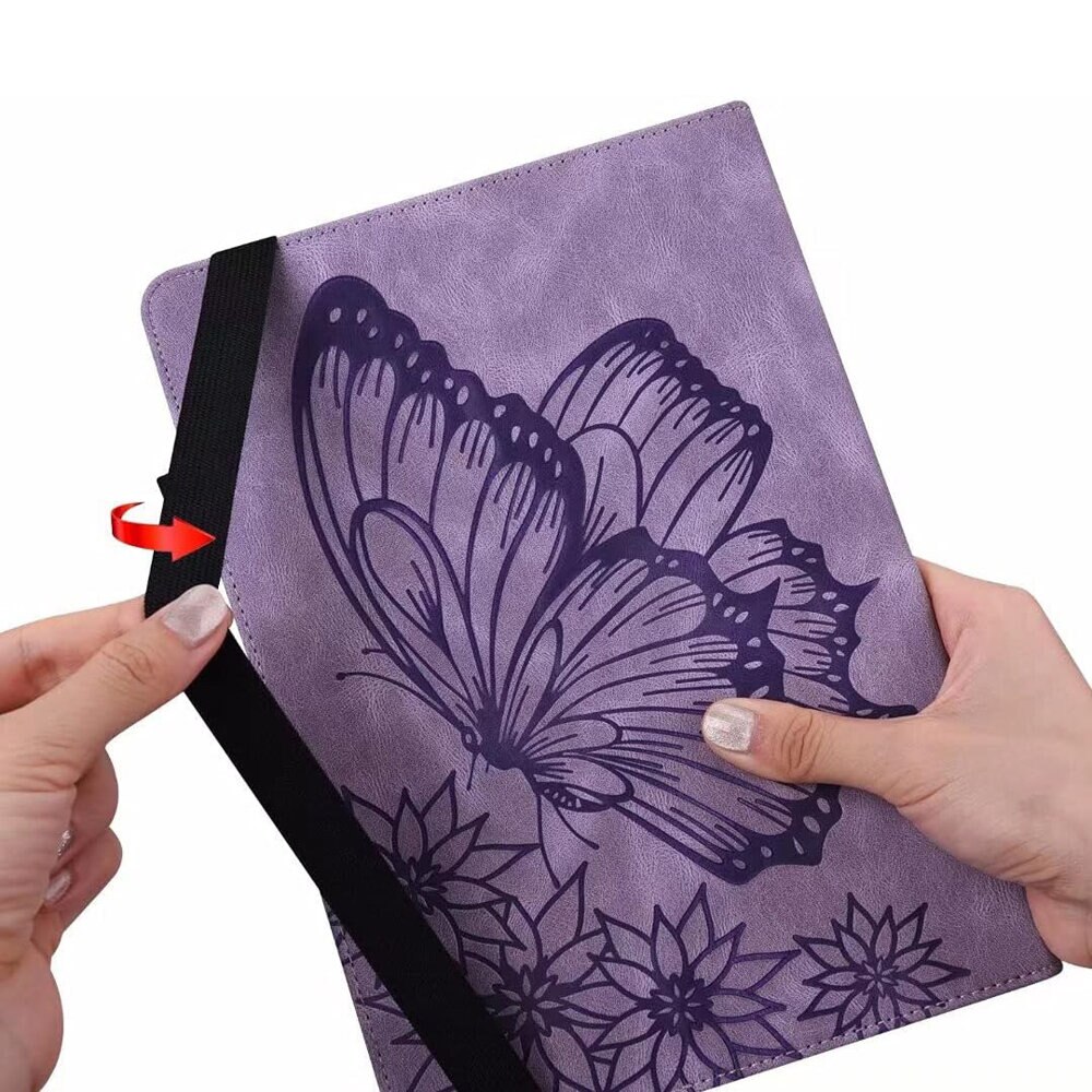 Husa tableta, XGSM, Compatibil cu Samsung Galaxy Tab S9 FE, Model fluturi, Slot pentru stilou portofel, Violet