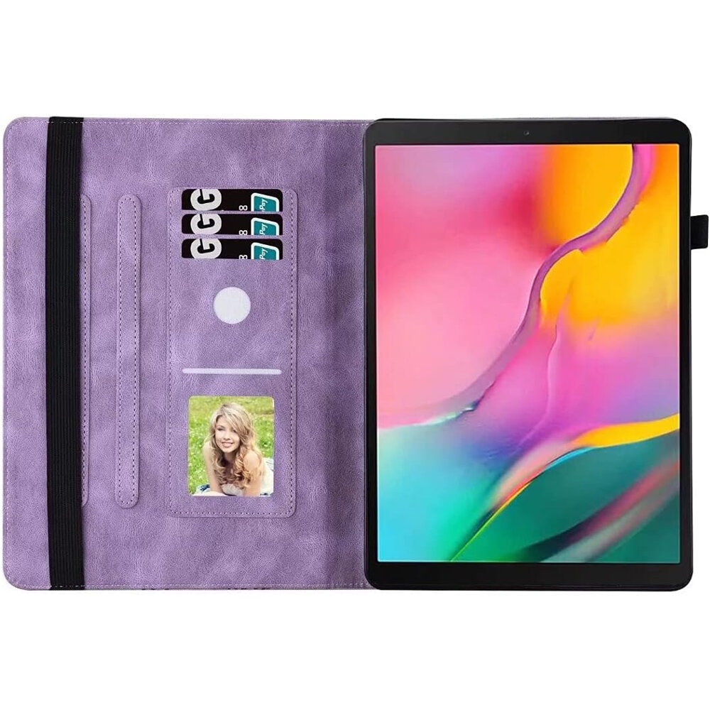 Husa tableta, XGSM, Compatibil cu Samsung Galaxy Tab S9 FE, Model fluturi, Slot pentru stilou portofel, Violet