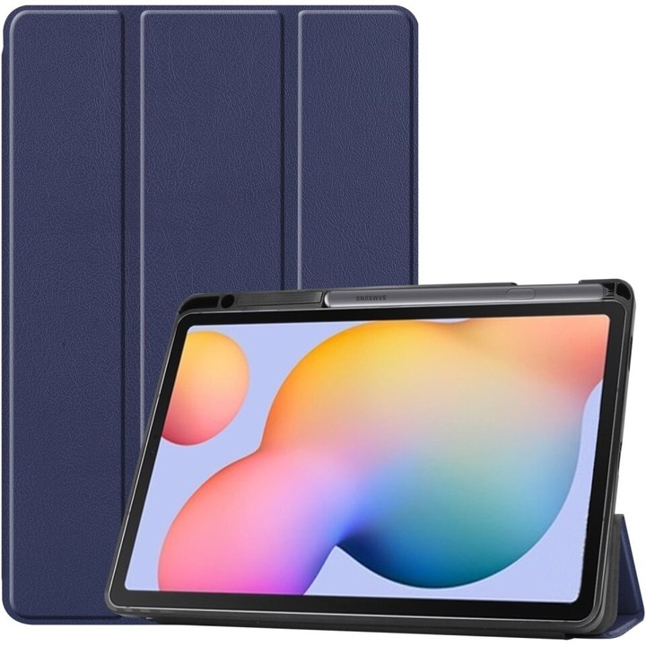 Husa pentru Samsung Galaxy Tab S6 Lite Tri-fold, XGSM, Cu suport de pix, Albastru inchis