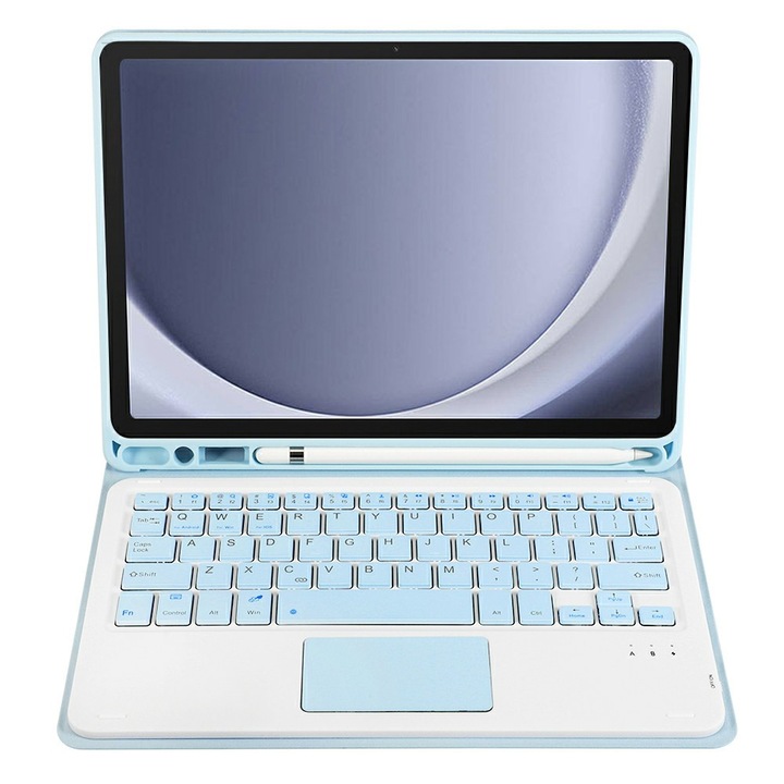 Husa cu tastatura pentru Samsung Galaxy Tab A9+, XGSM, TouchPad, Albastru deschis