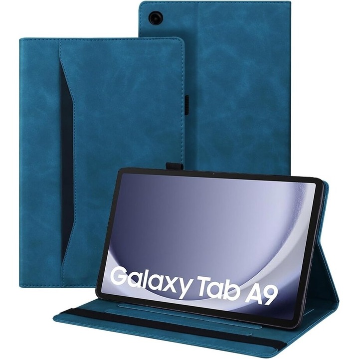 Husa tableta XGSM, etui cu clapa, functie stand, loc pentru stilou, albastra, pentru Samsung Galaxy Tab A9