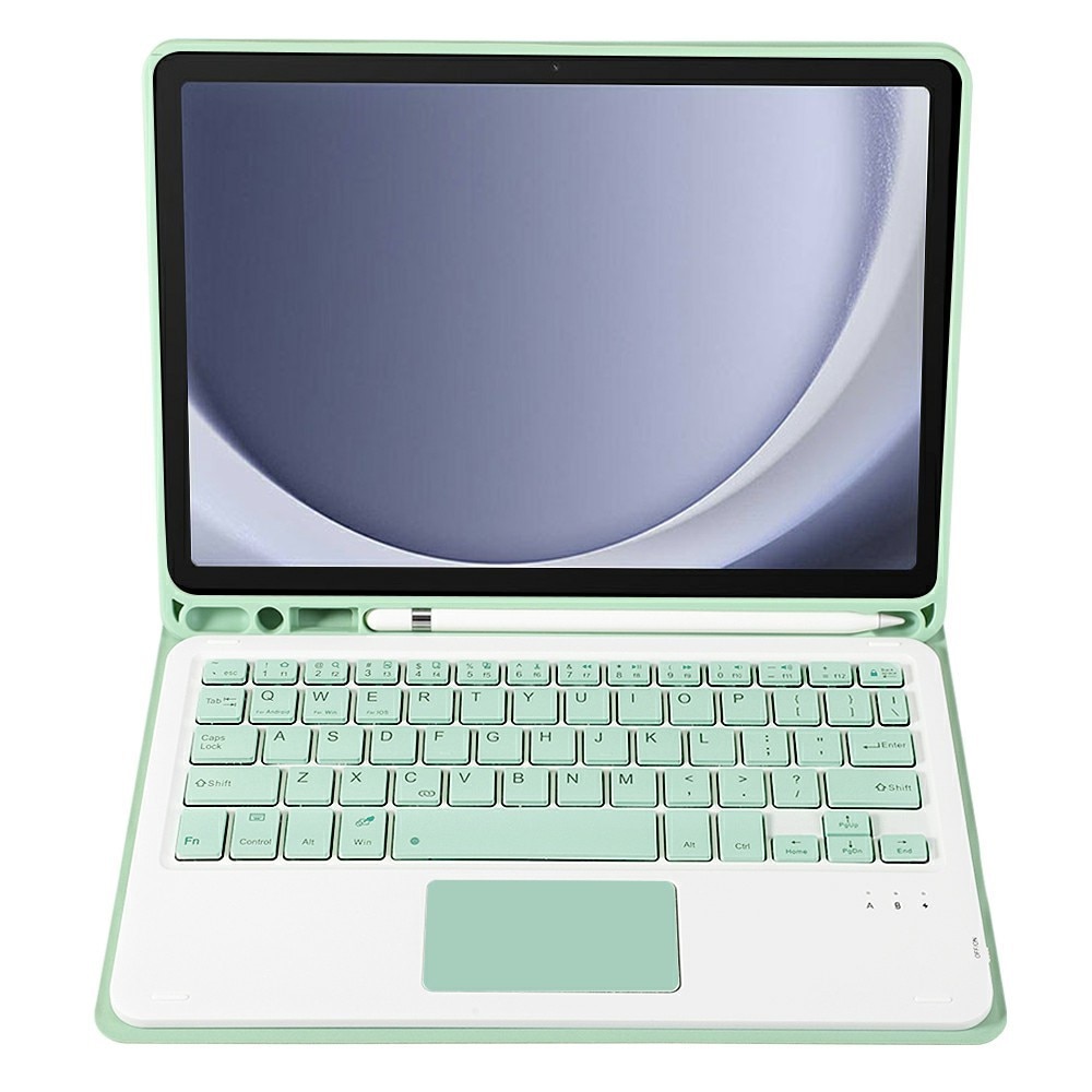 Husa cu tastatura pentru Samsung Galaxy Tab A9+, XGSM, Piele, TouchPad, Cu suport de pix, Verde deschis