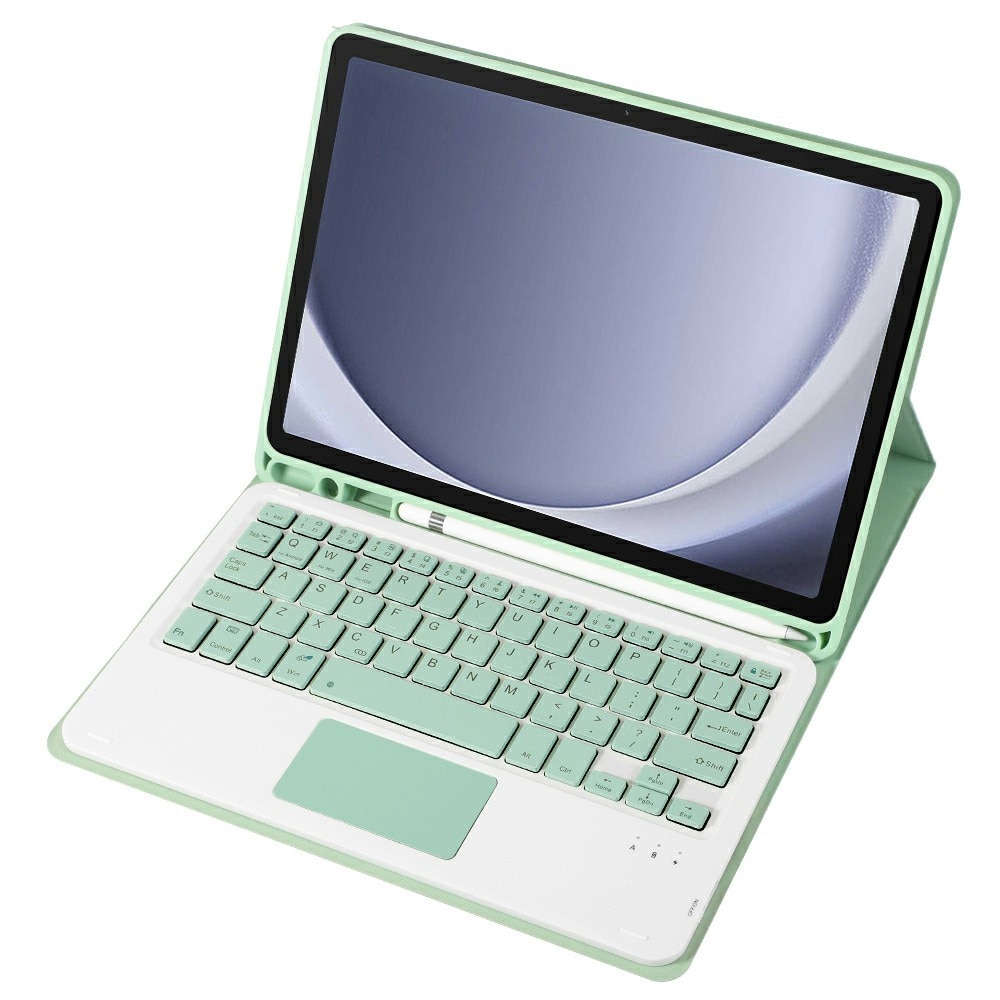 Husa cu tastatura pentru Samsung Galaxy Tab A9+, XGSM, Piele, TouchPad, Cu suport de pix, Verde deschis