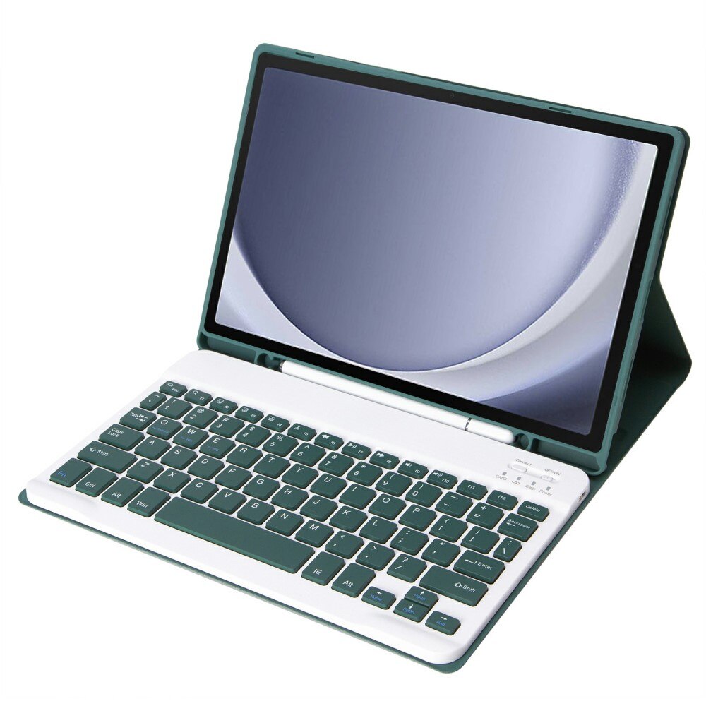 Husa cu tastatura pentru Samsung Galaxy Tab A9+, XGSM, Piele, Cu suport de pix, Verde inchis