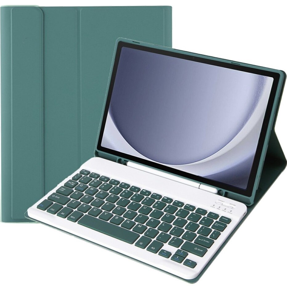 Husa cu tastatura pentru Samsung Galaxy Tab A9, XGSM, Piele, Cu suport de pix, Verde inchis
