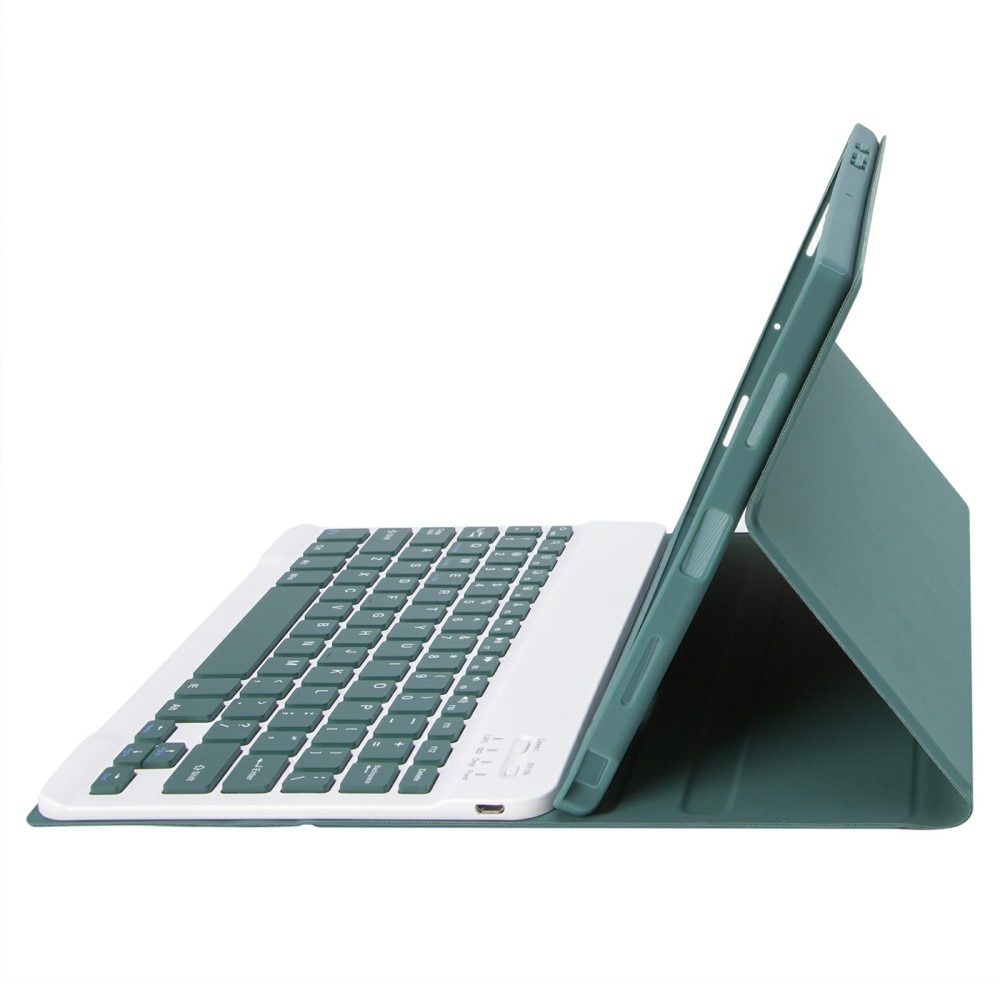 Husa cu tastatura pentru Samsung Galaxy Tab A9+, XGSM, Piele, Cu suport de pix, Verde inchis
