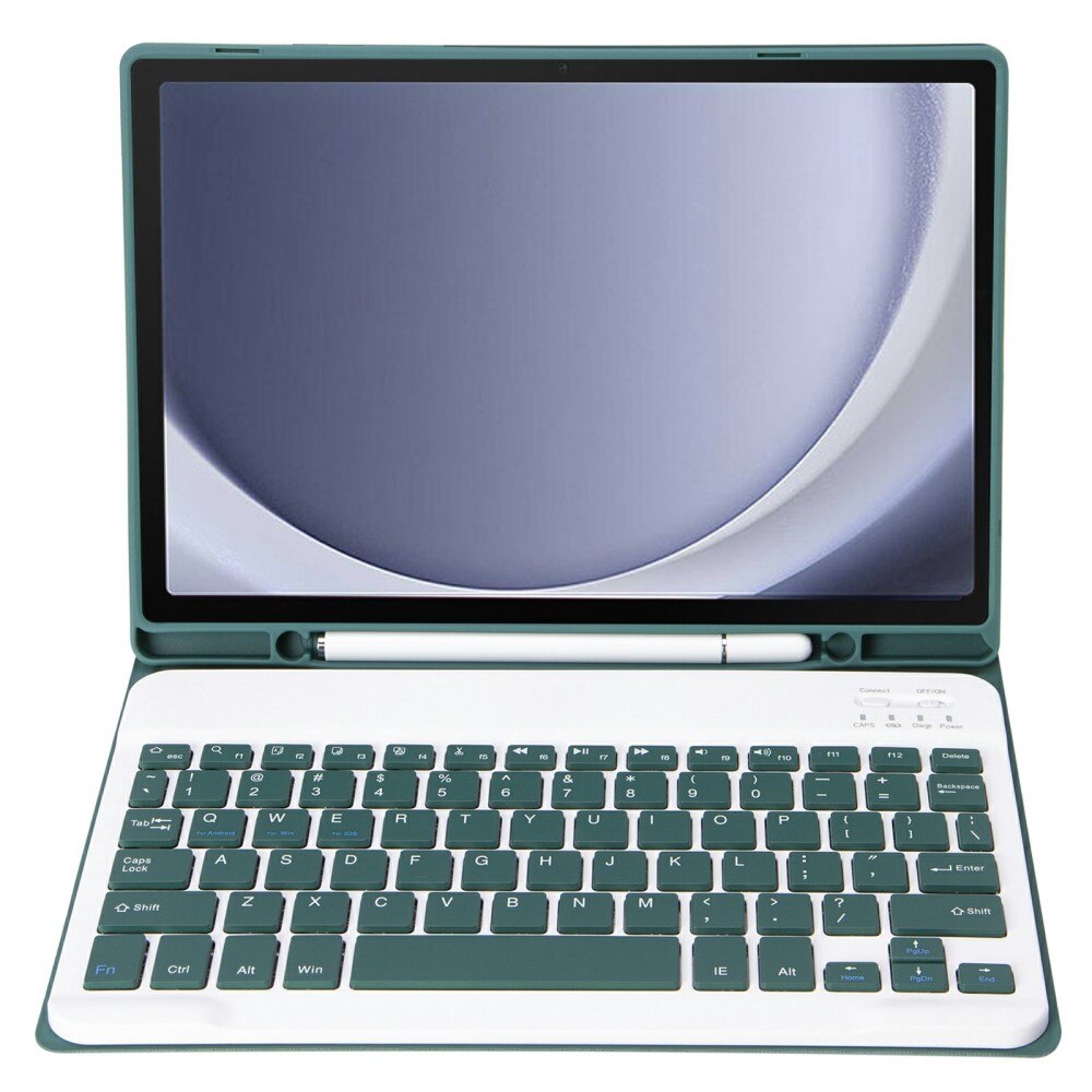 Husa cu tastatura pentru Samsung Galaxy Tab A9+, XGSM, Piele, Cu suport de pix, Verde inchis