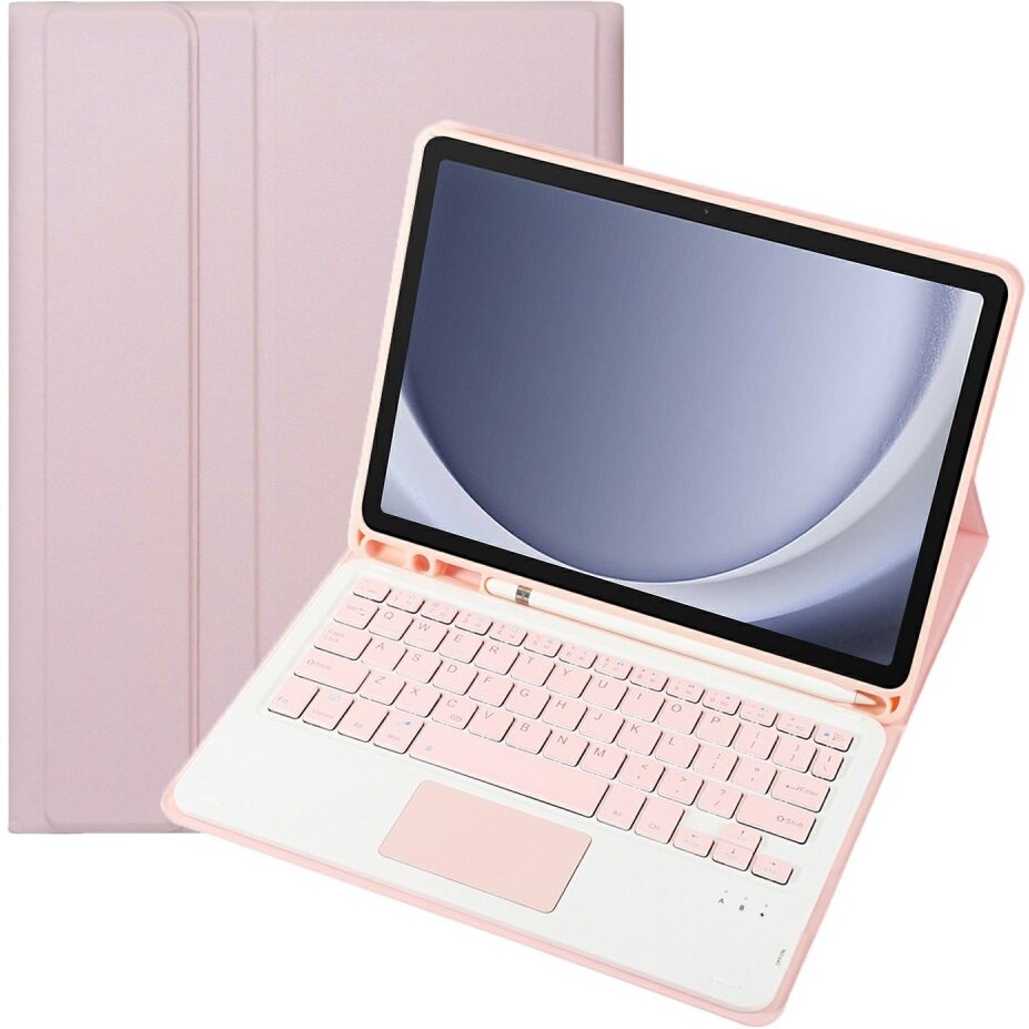 Husa cu tastatura pentru Samsung Galaxy Tab A9+, XGSM, Piele, TouchPad, Cu suport de pix, Roz