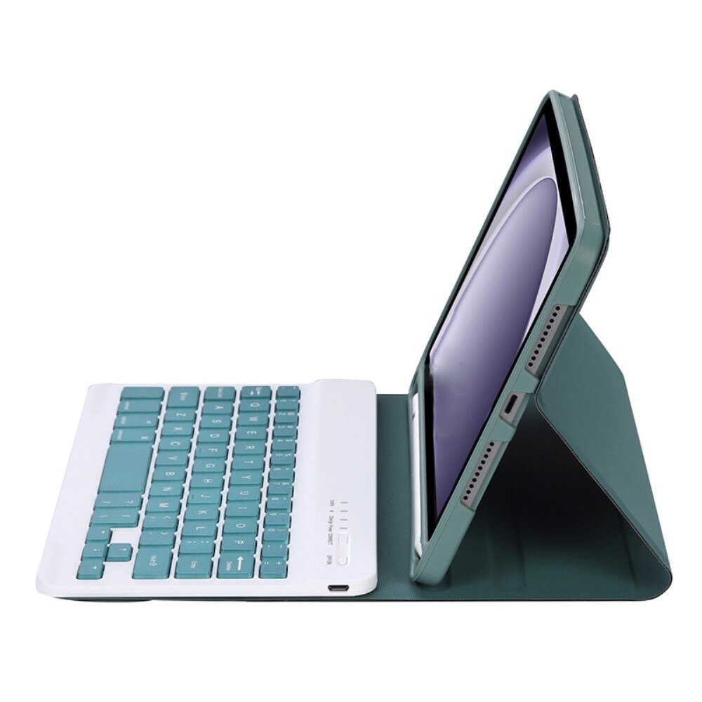 Husa cu tastatura pentru Samsung Galaxy Tab A9, XGSM, Piele, Cu suport de pix, Verde inchis