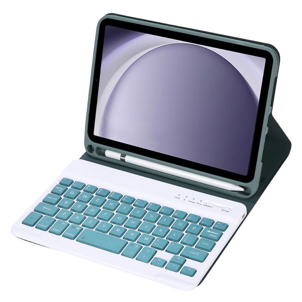 Husa cu tastatura pentru Samsung Galaxy Tab A9, XGSM, Piele, Cu suport de pix, Verde inchis