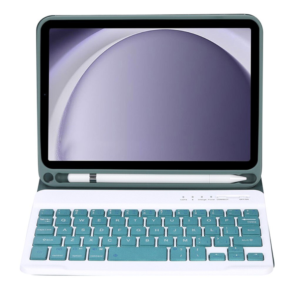 Husa cu tastatura pentru Samsung Galaxy Tab A9, XGSM, Piele, Cu suport de pix, Verde inchis