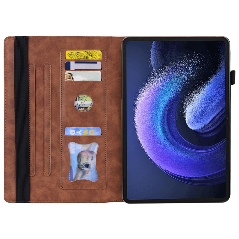 Husa tableta, XGSM, Compatibil cu Xiaomi Pad 6, Piele naturala, Slot pentru stilou portofel, Maro