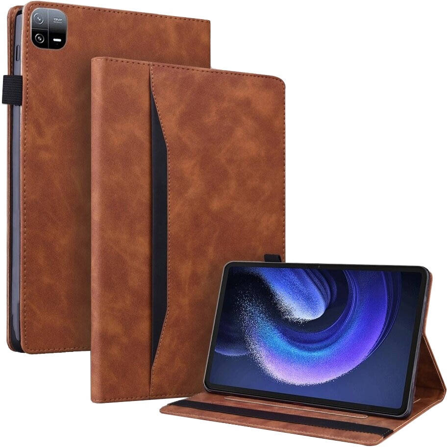 Husa tableta, XGSM, Compatibil cu Xiaomi Pad 6, Piele naturala, Slot pentru stilou portofel, Maro