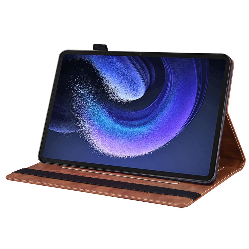 Husa tableta, XGSM, Compatibil cu Xiaomi Pad 6, Piele naturala, Slot pentru stilou portofel, Maro