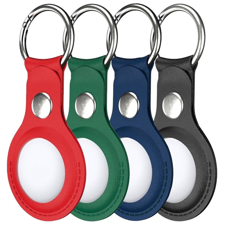 Set 4 brelocuri compatibile cu huse Apple AirTag, XGSM, Piele, Multicolor