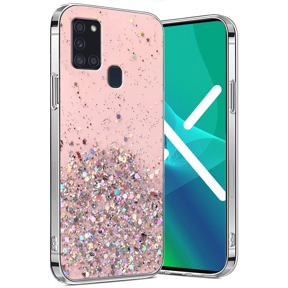 Husa telefon, ERBORD, pentru Samsung Galaxy A21S, glitter, TPU, protectie impotriva zgarieturilor, Roz