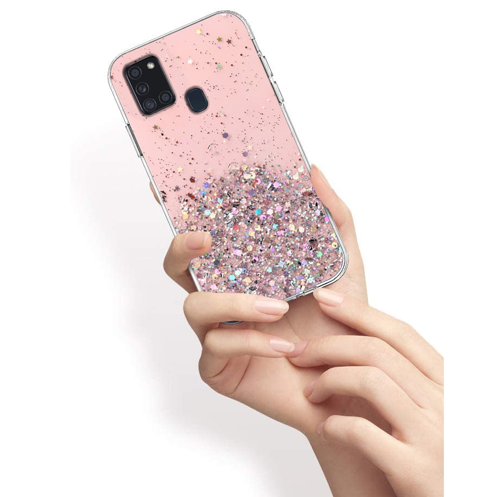 Husa telefon, ERBORD, pentru Samsung Galaxy A21S, glitter, TPU, protectie impotriva zgarieturilor, Roz